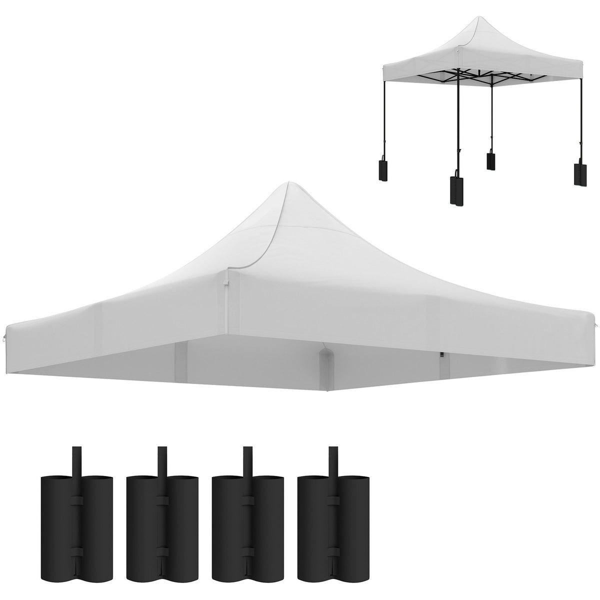 10x10 Pop Up Canopy Replacement Top with Weight Bags - White