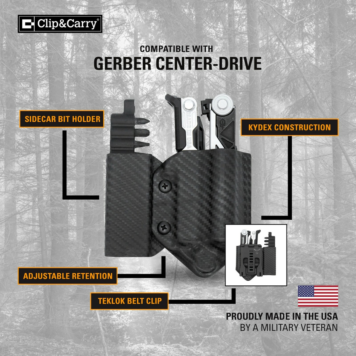 Kydex Multitool Sheath for Gerber CENTER-DRIVE & Bit Sidecar - Custom Fit, Made in USA