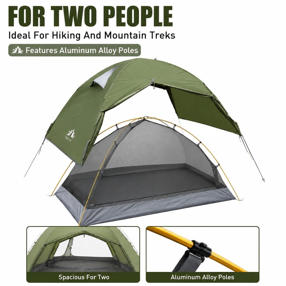 2 Person Waterproof Camping Tent with Rainfly for Hiking & Backpacking
