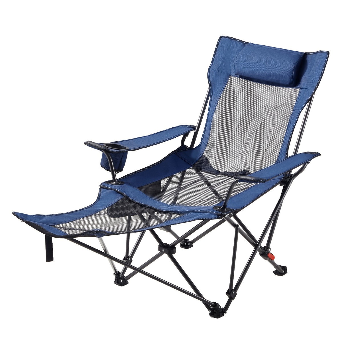 Heavy-Duty Portable Folding Camping Chair with Recline and Footrest - Blue