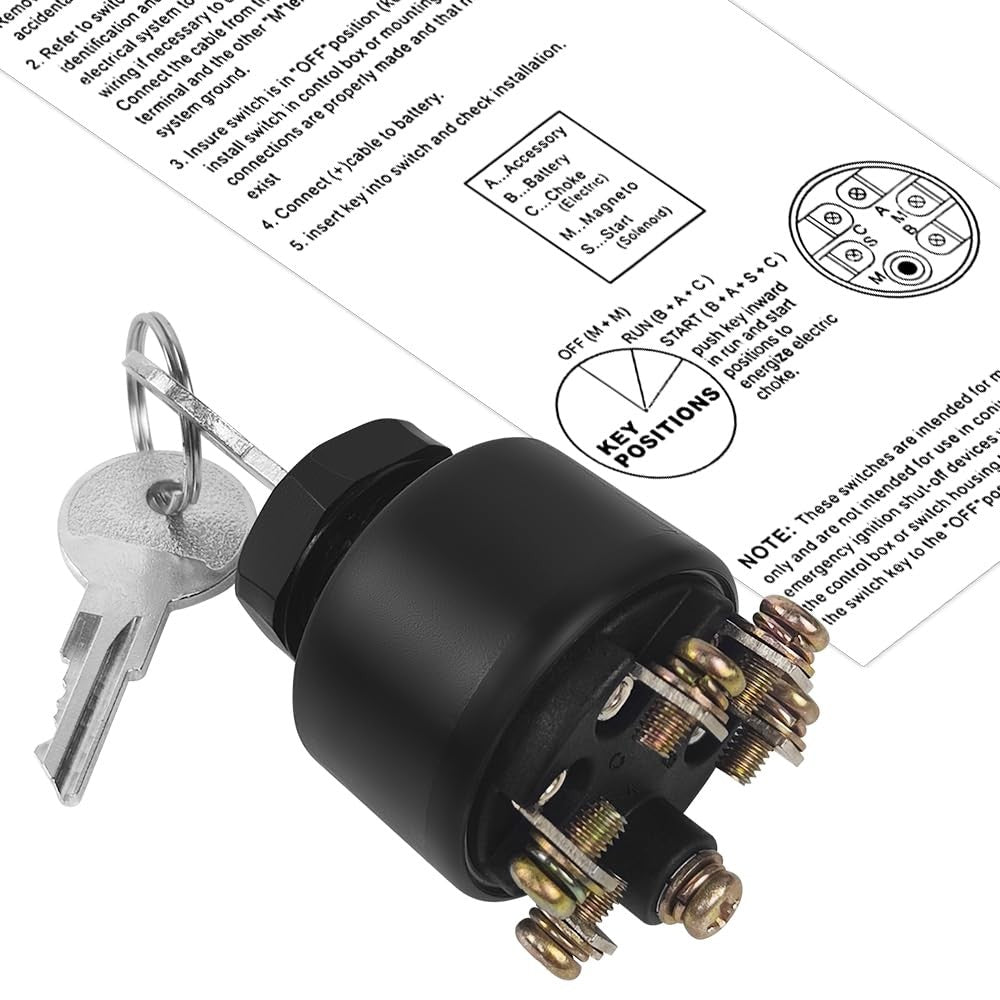Marine Ignition Starter Switch for Outboard Engines - 6 Terminals, Includes Keys