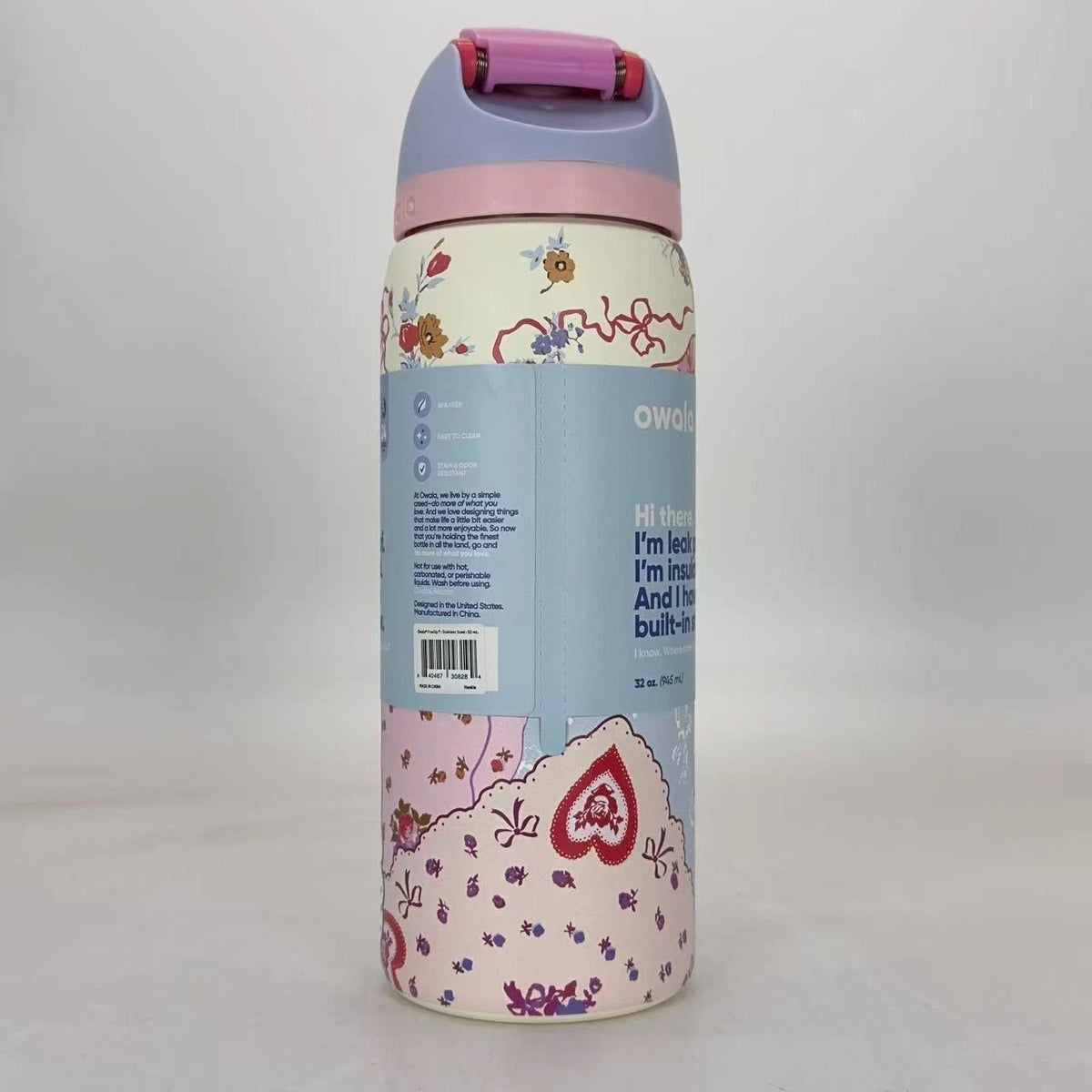 32oz Insulated Stainless Steel Water Bottle with Leak-Proof Lid - Pink Patchwork