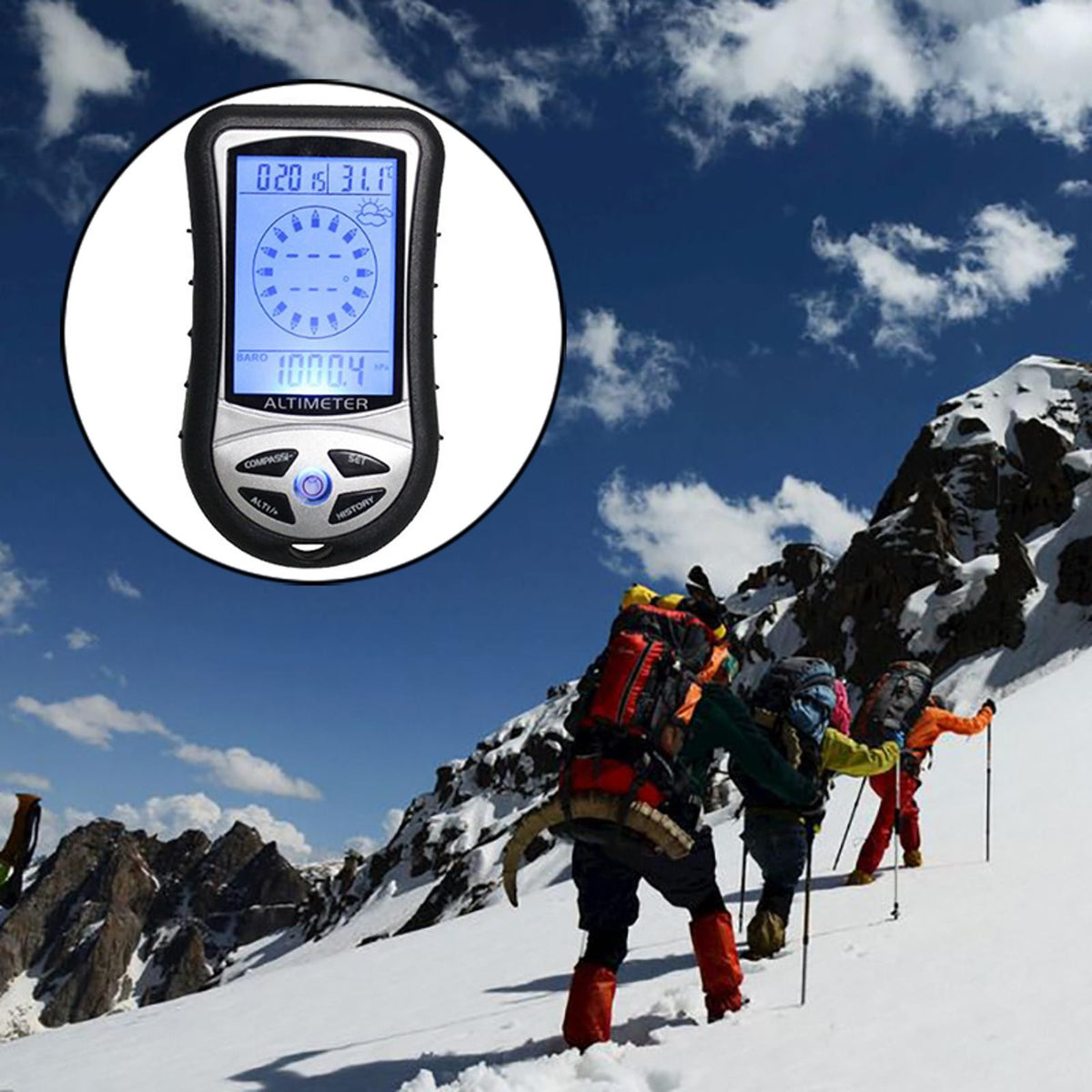 Digital Hiking Altimeter Compass Barometer Thermometer Watch 8-in-1 Outdoor Tool