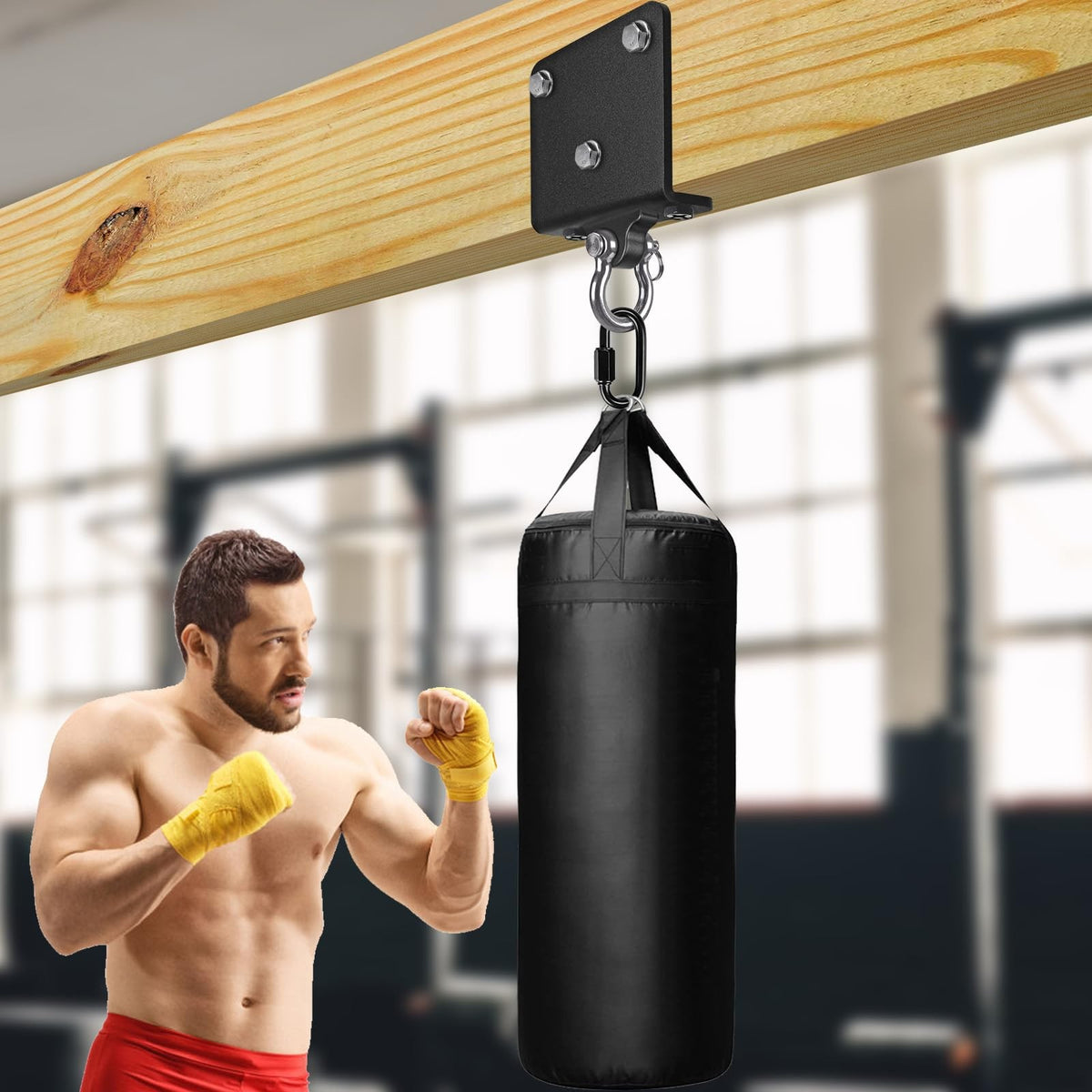Heavy Bag Ceiling Mount Bracket with 180° Swing and Carabiner - 1000 LB Capacity