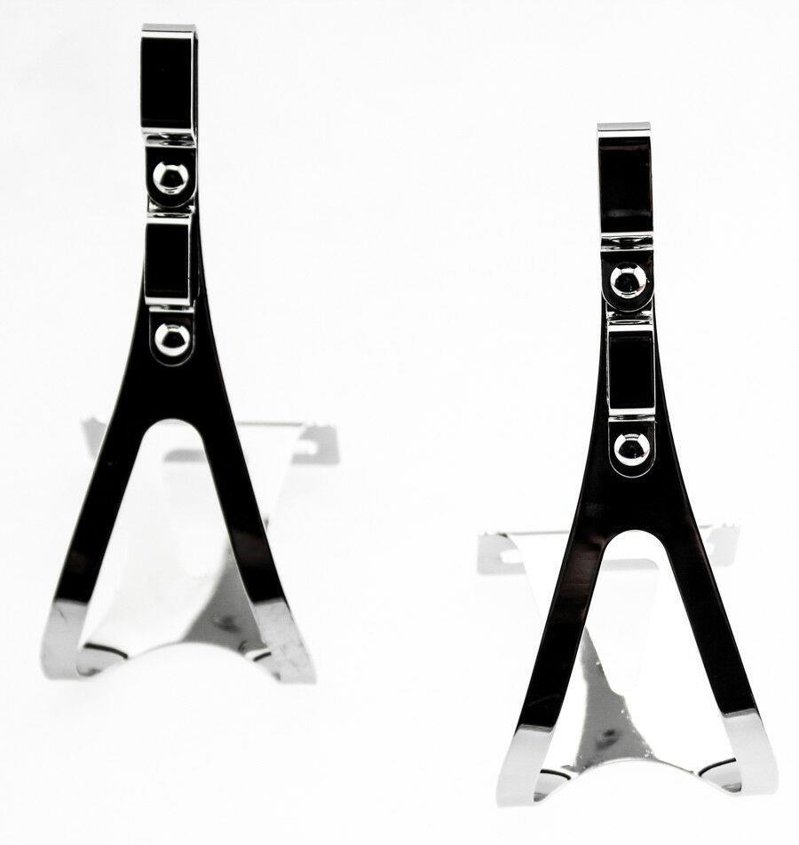 Steel Toe Clips for Fixed Gear Bikes - Double Strap Bike Pedals, Silver, Large