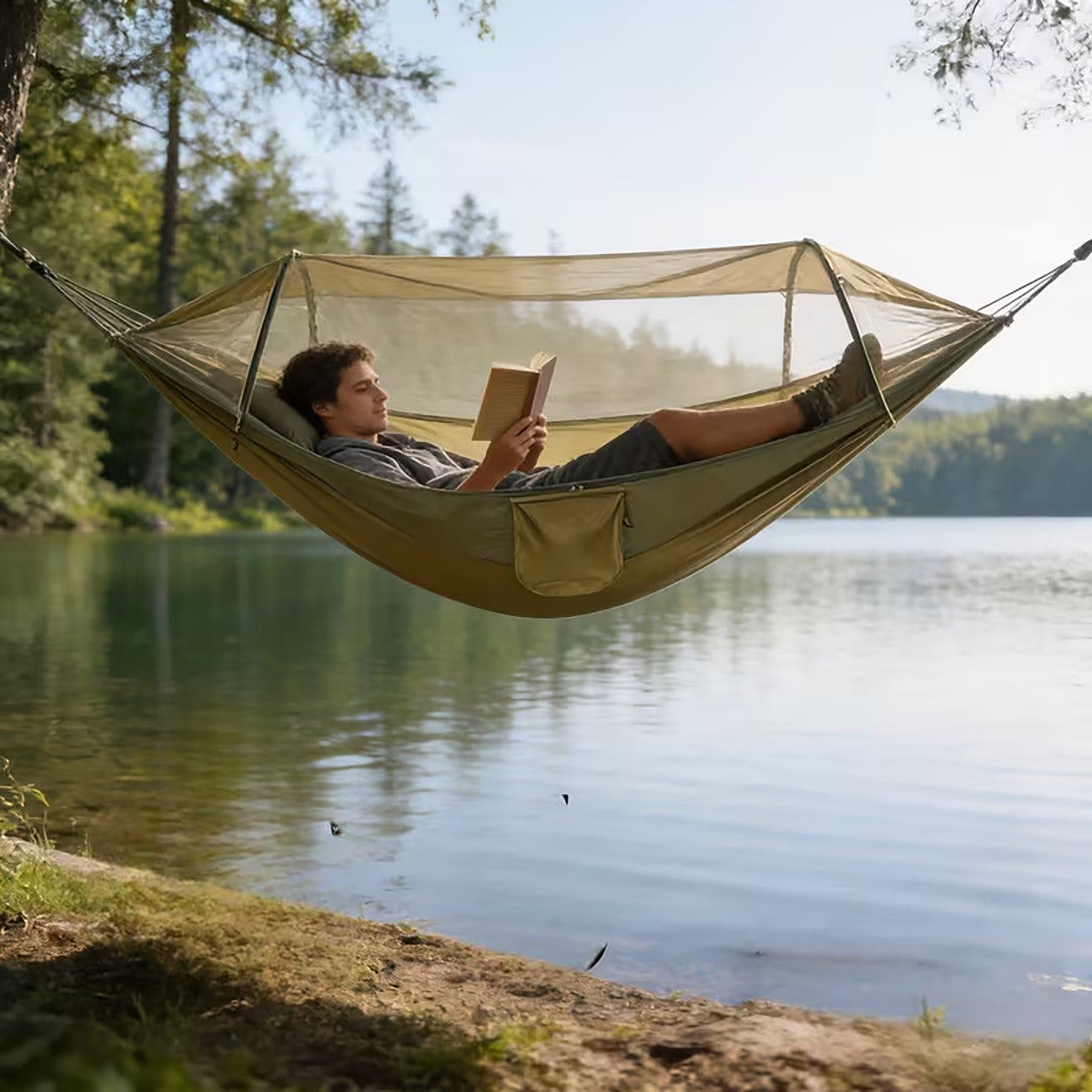 Portable Camping Hammock Tent with Mosquito Net & Rain Fly for 1-2 People