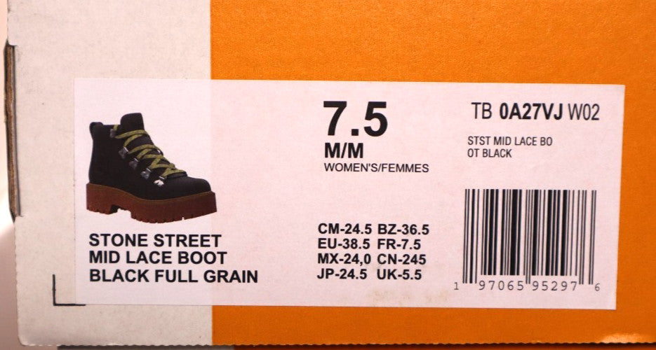 Timberland Mid Lace Boot - Black Full Grain Leather Women's Size 7.5