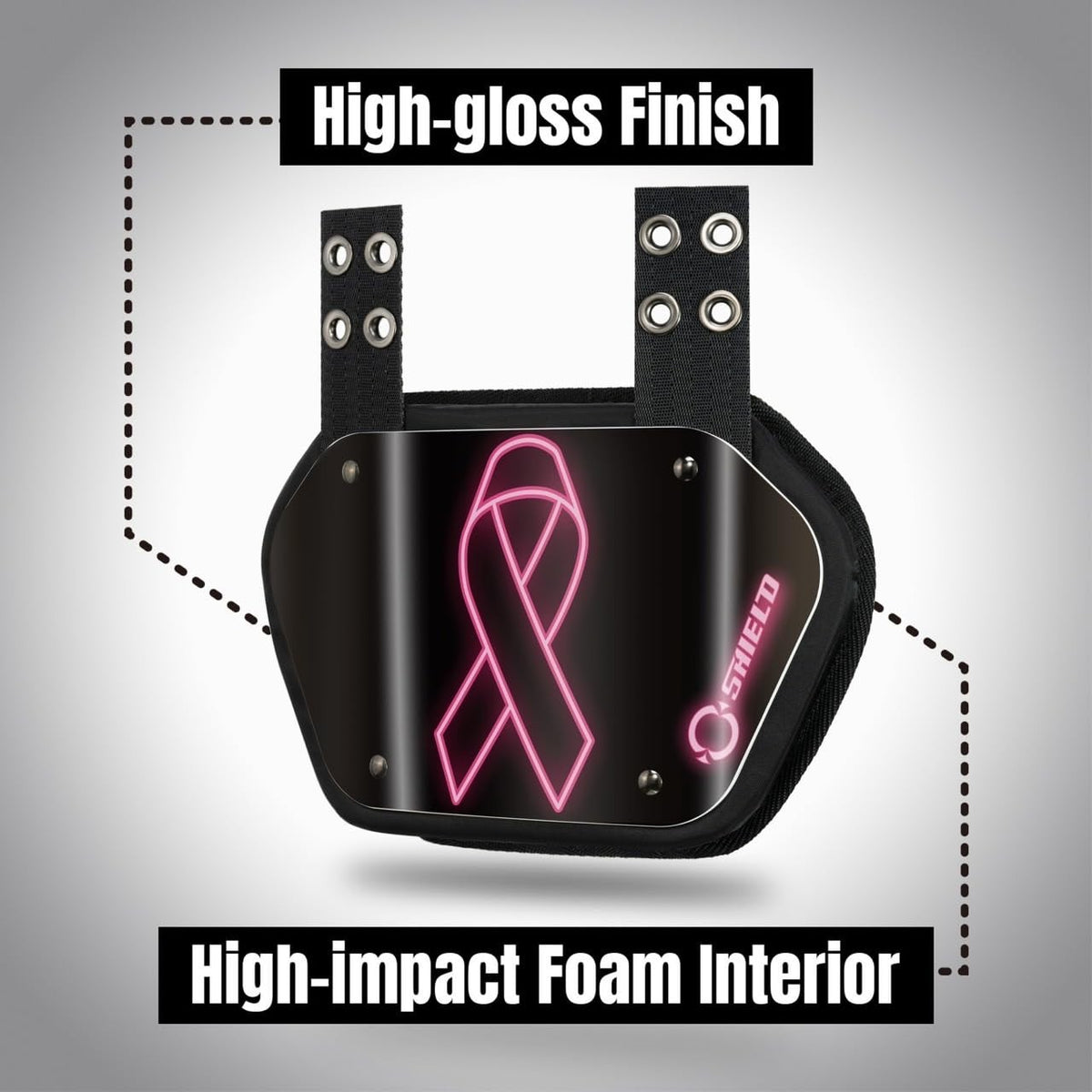 Youth Football Back Plate Impact-Resistant Lower Back Protector Pink Ribbon