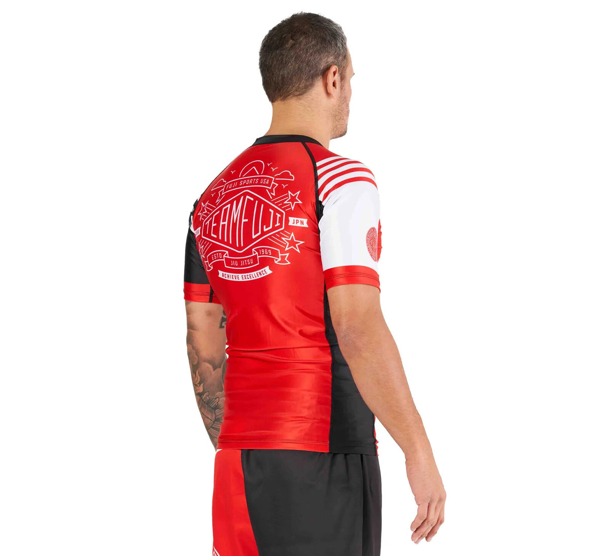 MMA Rashguard Short Sleeve Compression Top for Jiu Jitsu & BJJ - Black/Red