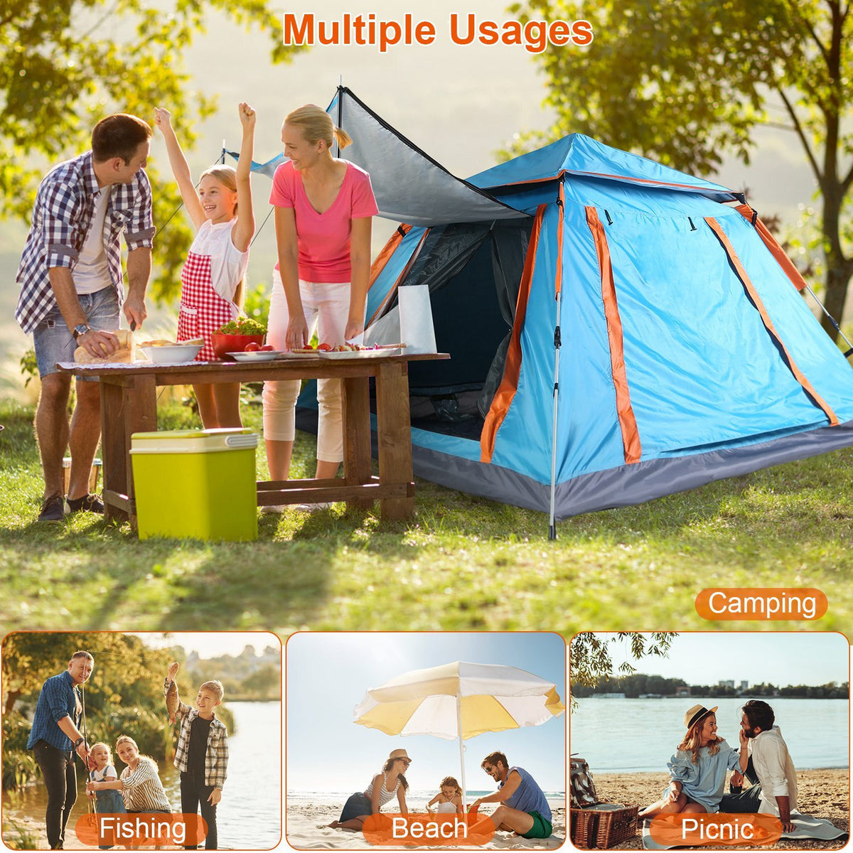 4-5 Person Waterproof Camping Tent with Mosquito Nets & Windows for Hiking