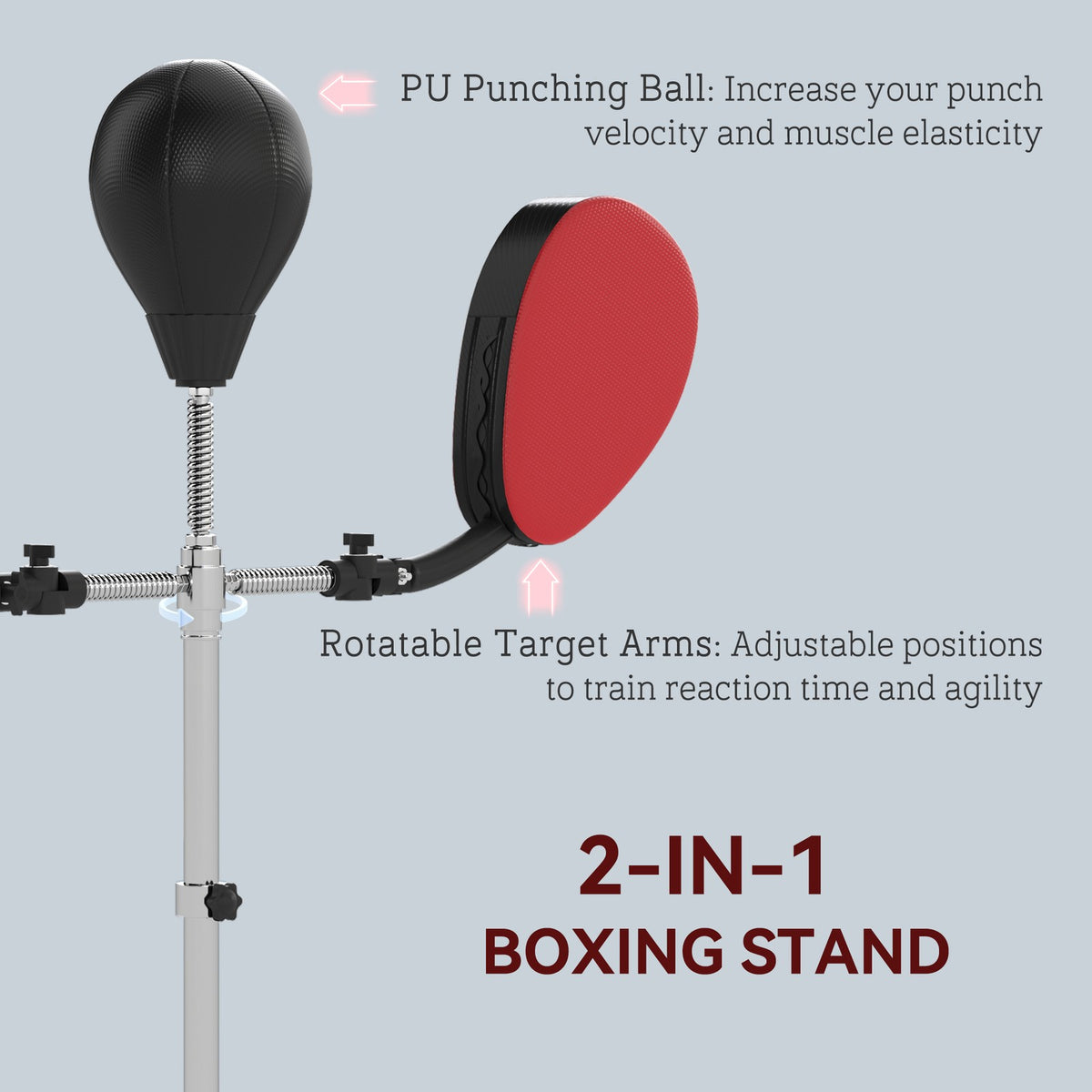 3-in-1 Boxing Bag with Stand, Speed Bag & Target Arms, Adjustable Height