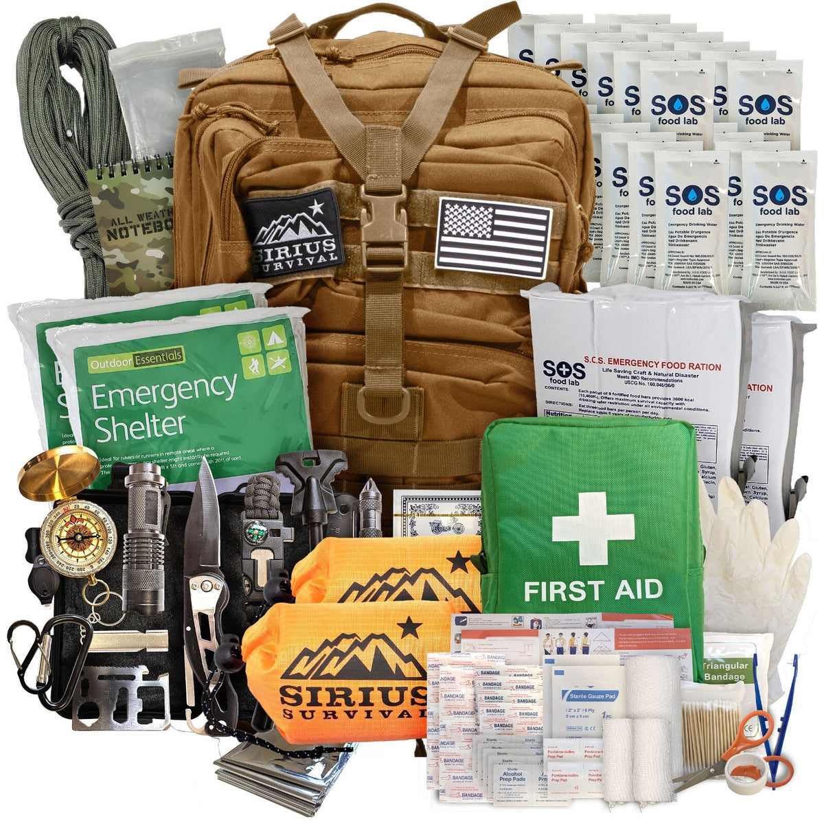 Emergency Survival Bug Out Bag Kit for 1-2 People with Backpack