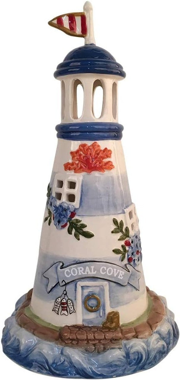 Blue Sky Clayworks Coral Cove Lighthouse Ceramic Figural Candle House