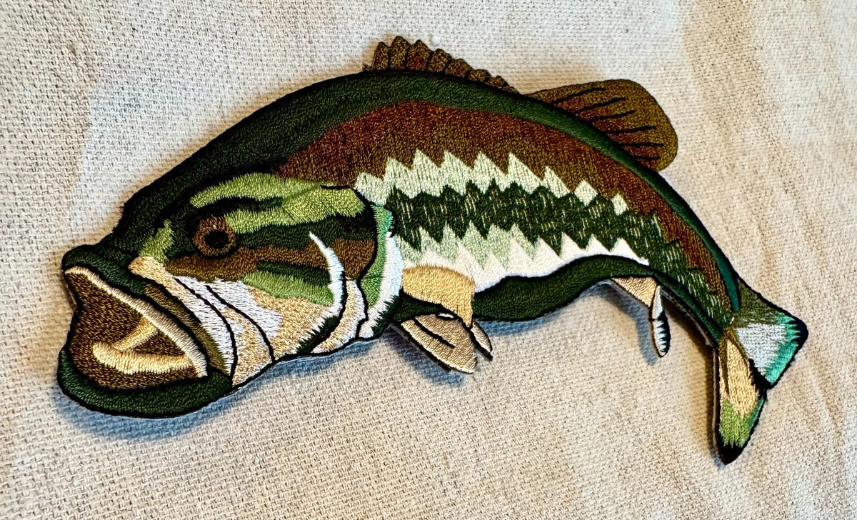 Large Mouth Bass Embroidered Iron-On Patch Fishing Gift