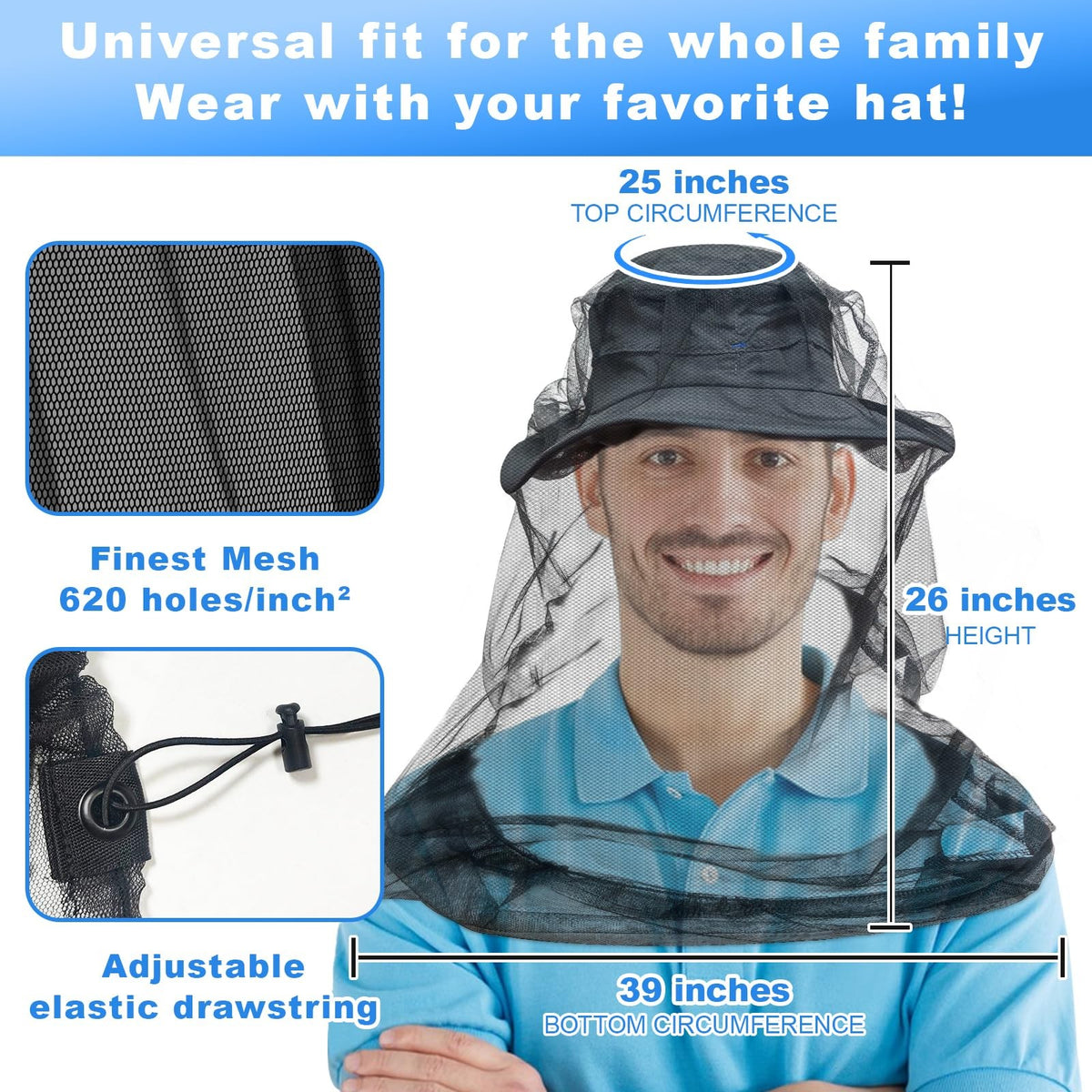 Outdoor Mosquito Head Net Bug Proof Face Cover for Camping Hiking Fishing