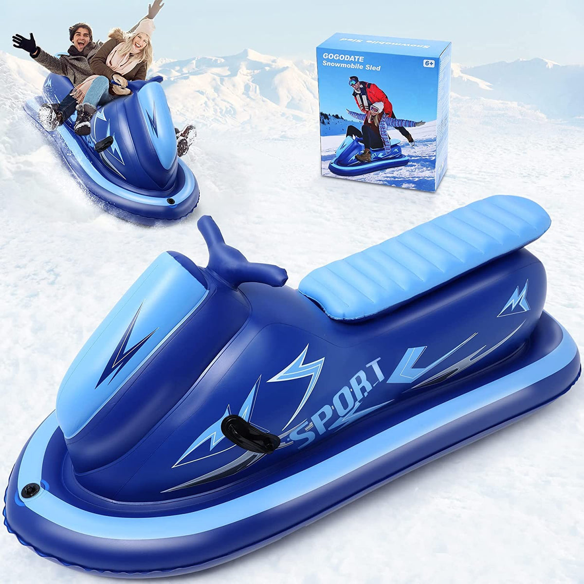 Large Inflatable Snow Tube for Sledding - 81 Inch Heavy-Duty Winter Snow Sled
