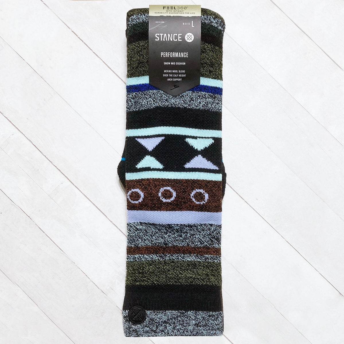 Ski & Snowboard Socks with Arch Support Merino Wool Blend - OTC Trail Geo Stripe