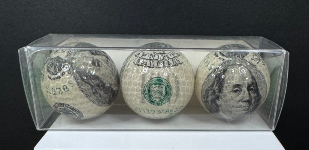 Lot of 3 Fun Franklin $100 Bill Special Occasion Golf Balls - Vintage US Golf Gift
