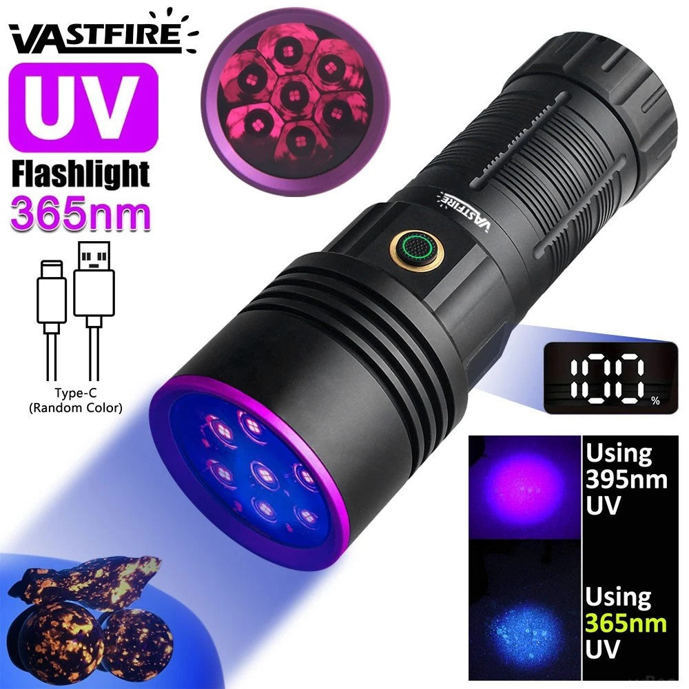Rechargeable UV Flashlight 365nm 30W 60W 120W Black Light Inspection Torch