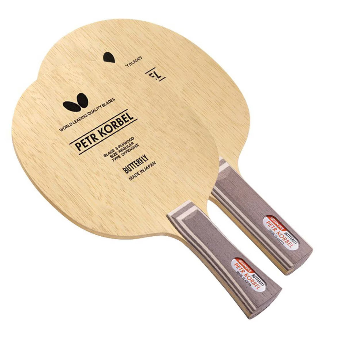 Butterfly Petr Korbel Table Tennis Blade - 5 Ply Wood, Flared Handle (Size/Style Variants)