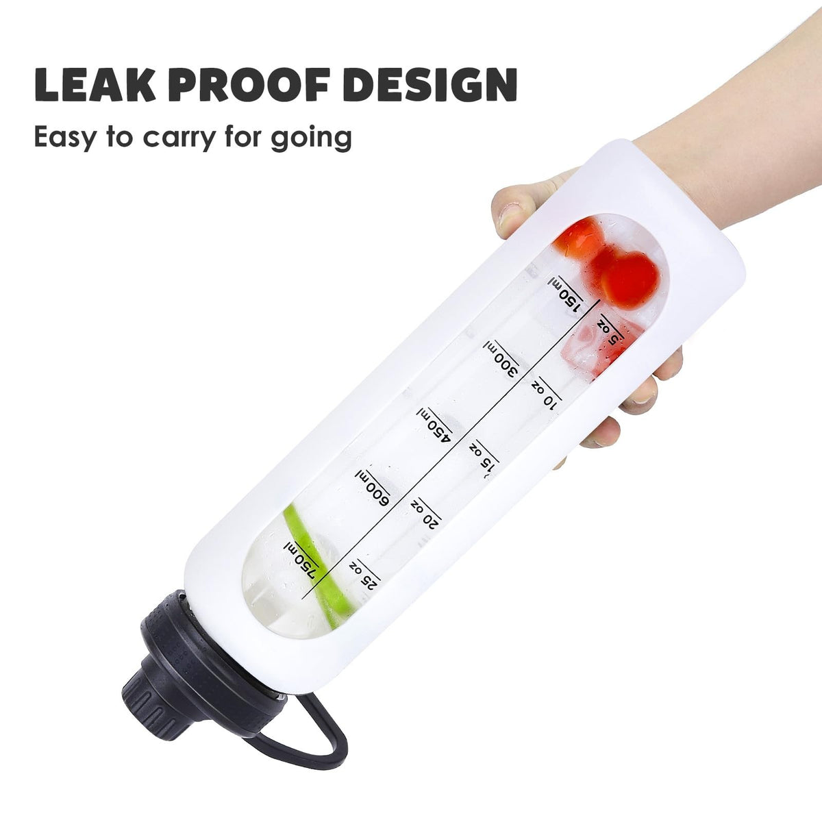 32oz Glass Water Bottle with Silicone Sleeve & Time Marker