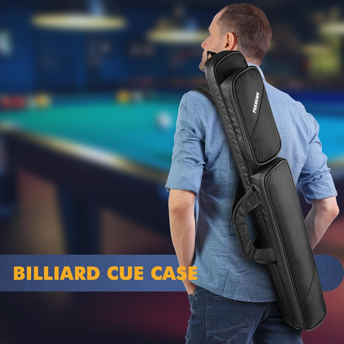 Pool Cue Case 2x2 Holds 2 Cues & 2 Accessories, 600D Polyester
