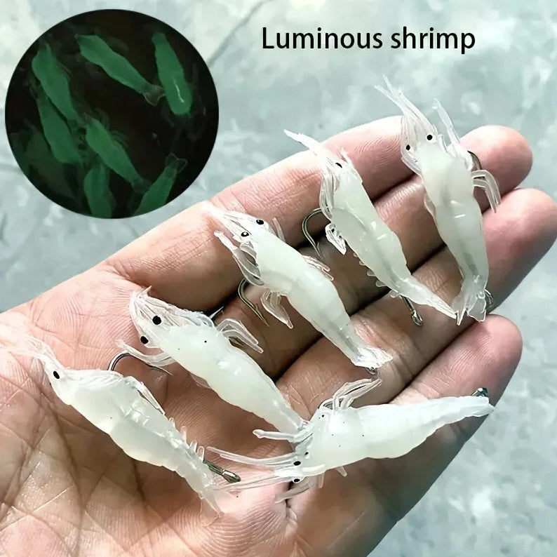 Luminous Soft Shrimp Lures Set - 3D Fish Bait with Hooks & Beads