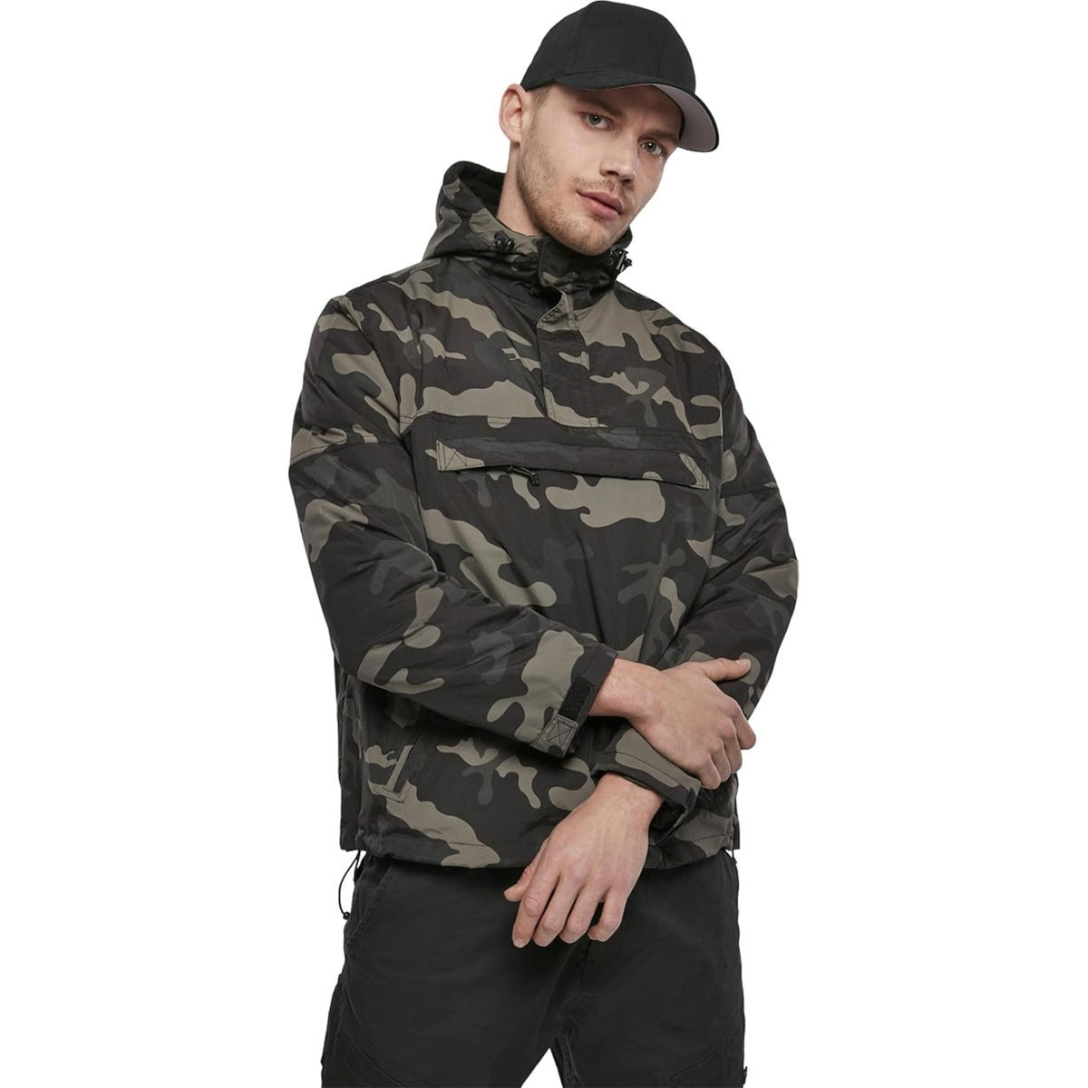 Men's Fleece-Lined Windbreaker Pullover with 1/4 Zip & Storm Flap