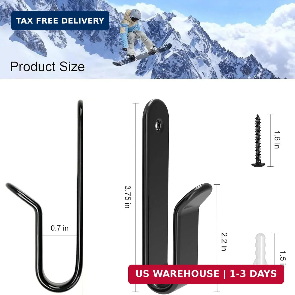 Snowboard Wall Mount Clips Set - Indoor Snowboard & Skateboard Storage