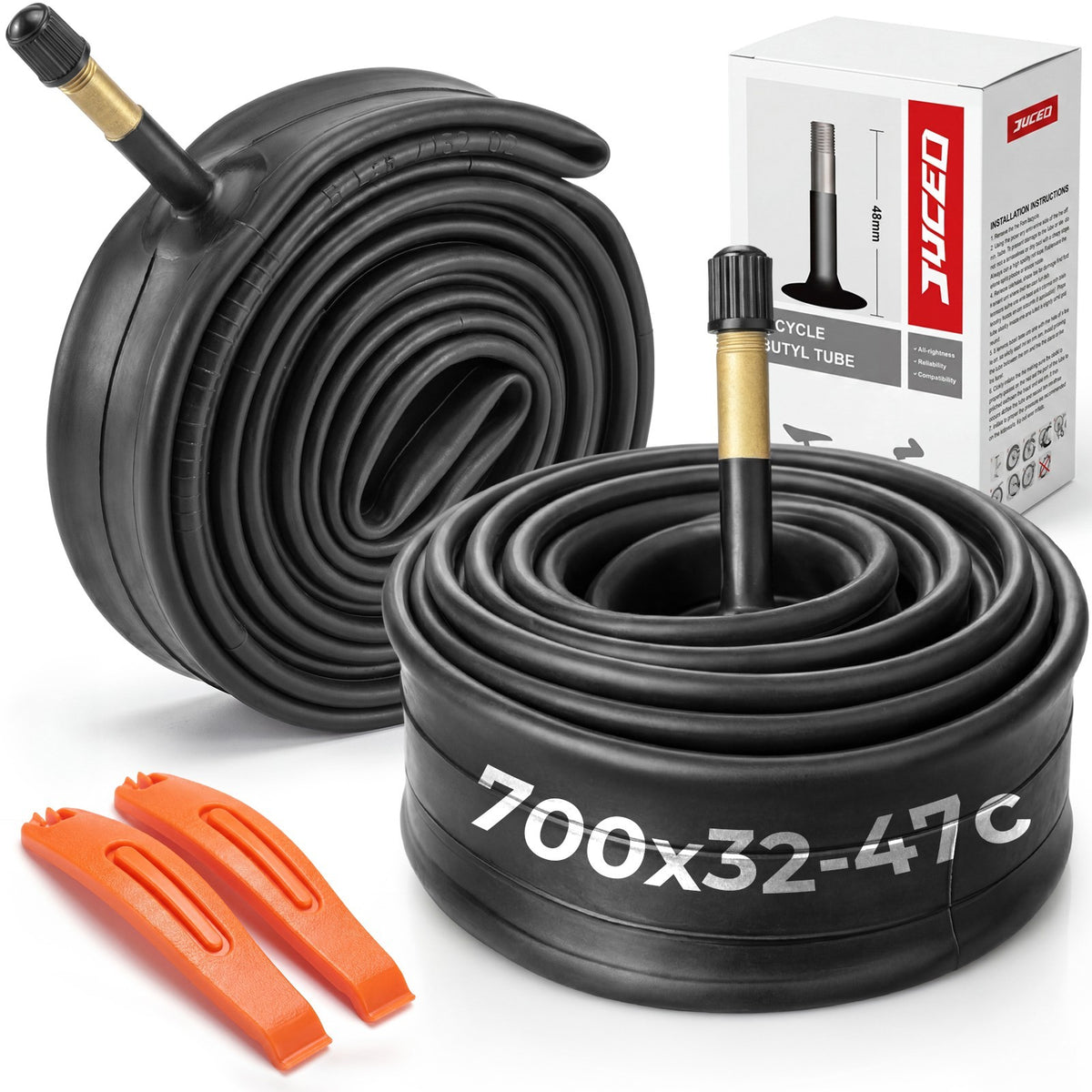 2 Pack 700x32-47C Bike Inner Tubes with 48mm Schrader Valve - Butyl Rubber