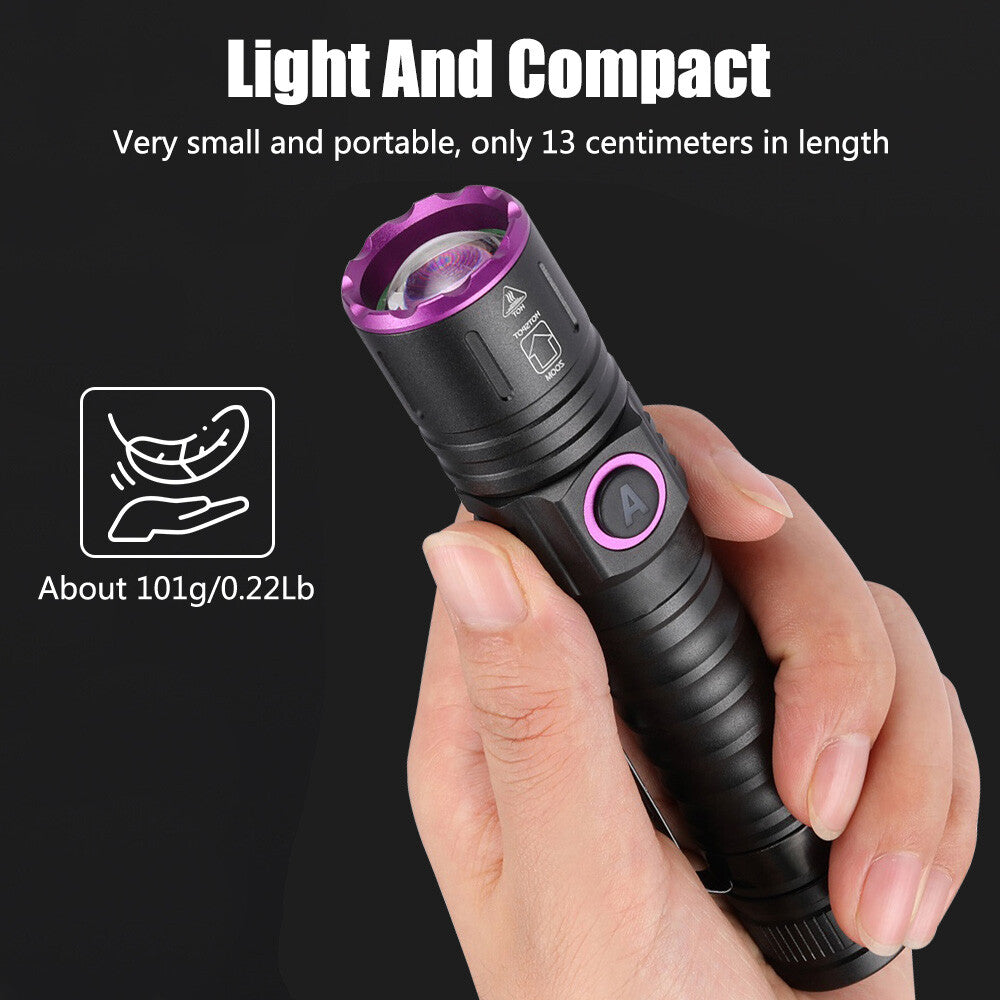 Rechargeable UV LED Flashlight 365nm Blacklight for Inspection Security Detection