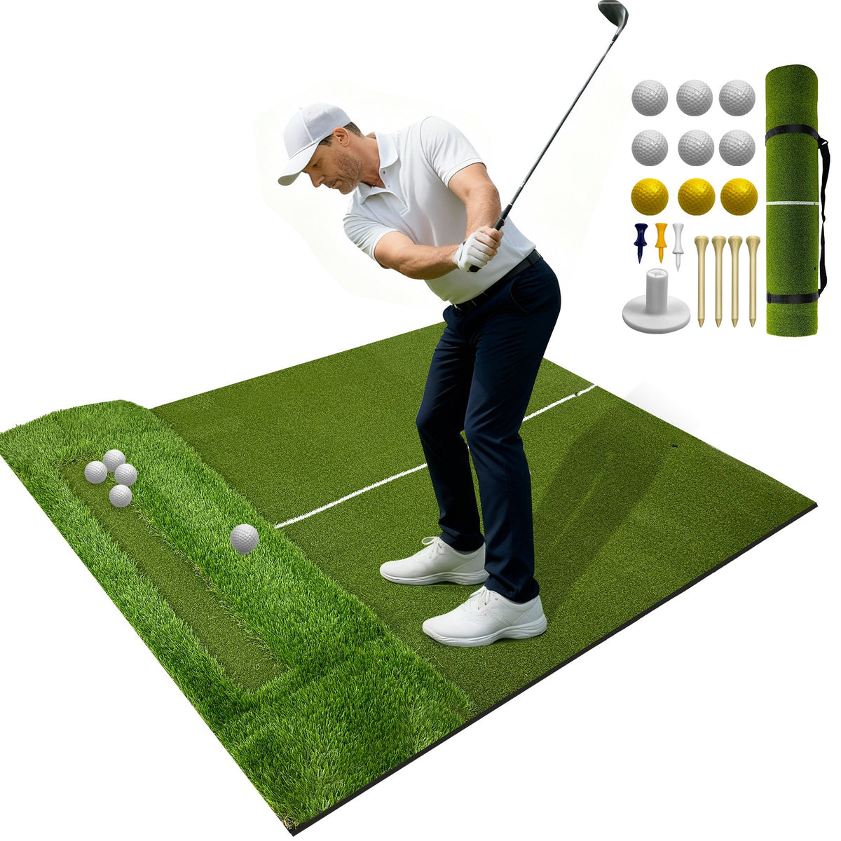 Dual Turf Golf Hitting Mat 5x4 ft Indoor Outdoor Practice Swing Trainer