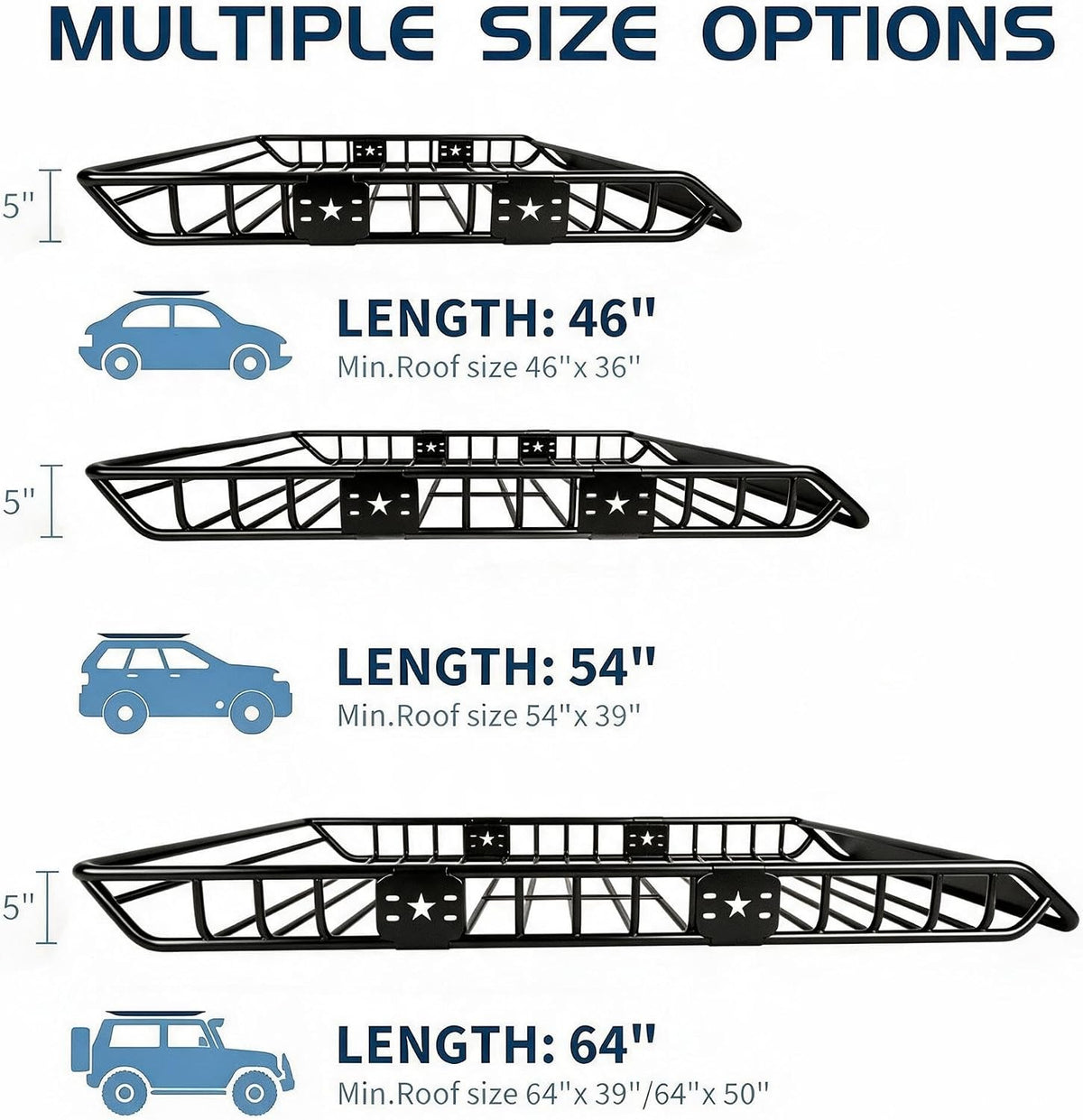Heavy Duty Roof Rack Cargo Basket Universal Fit for Cars SUVs Trucks - All Sizes