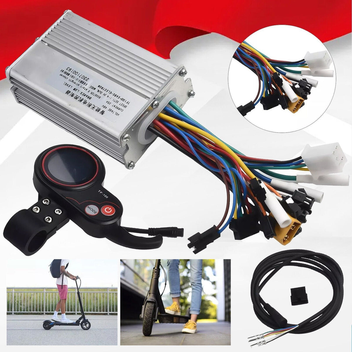 1200W 48V Brushless Scooter Motor Controller with LCD Display & 6-Pin Cable