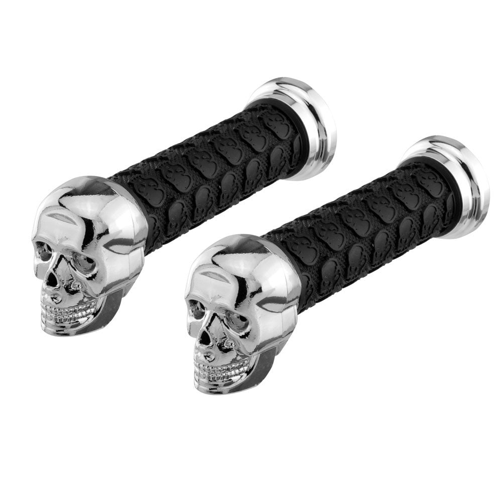 Bicycle Handlebar Grips with Skull Chrome End Caps for Cruiser BMX Bikes