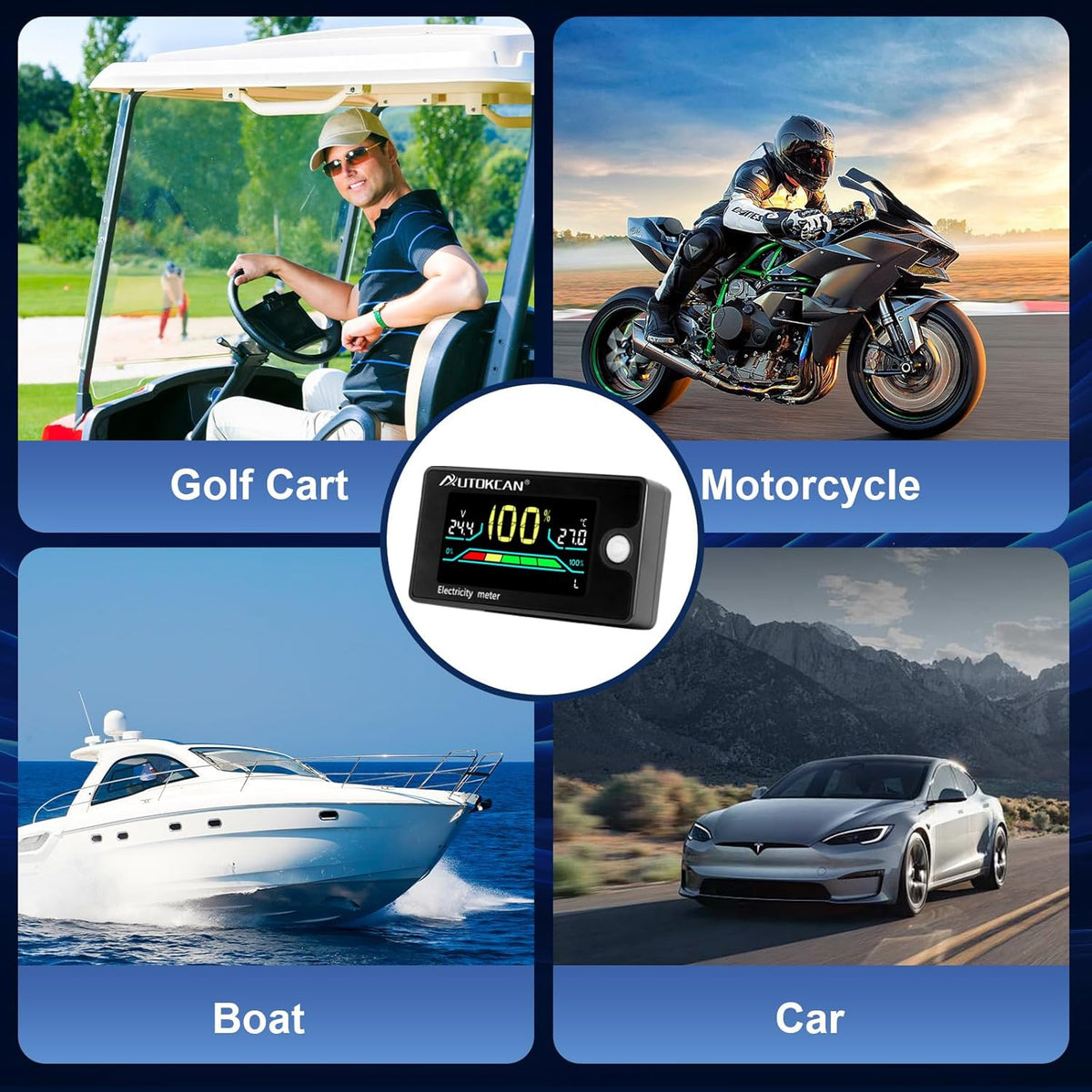 Digital Battery Monitor for Golf Carts RVs 8-100V Voltage Display Alarm