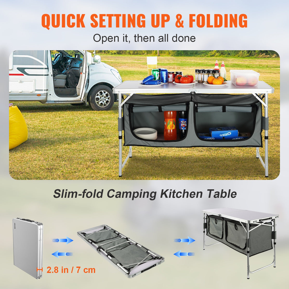 Camping Kitchen Table Folding Portable Cook Station with Adjustable Heights