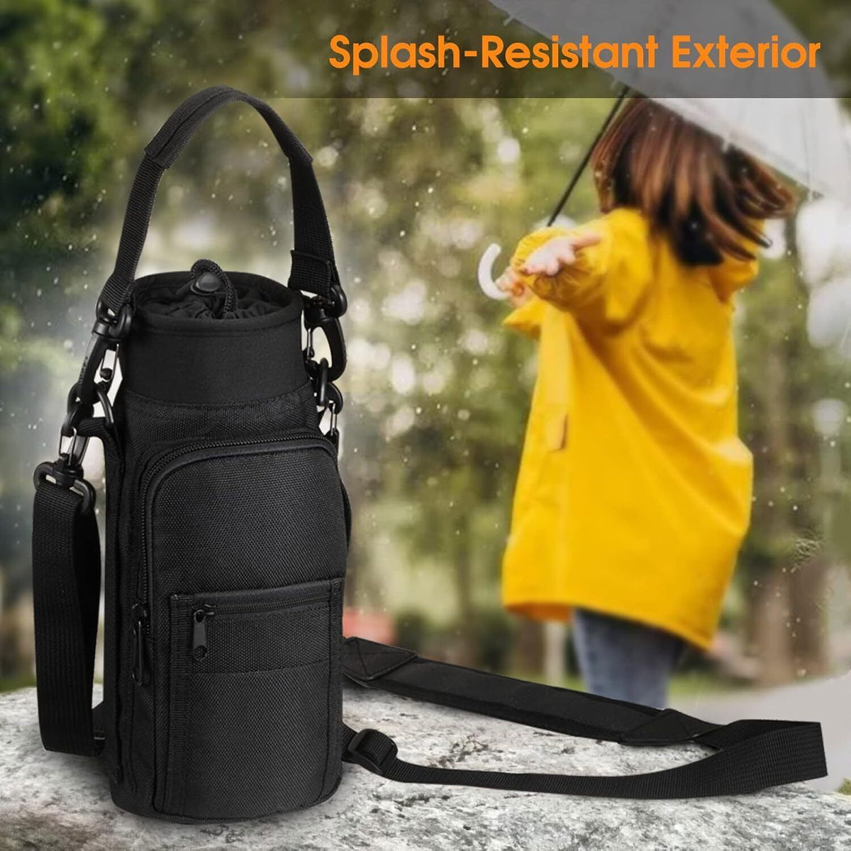 Sports Water Bottle Carrier Bag with Pockets Adjustable Strap for Hiking Travel