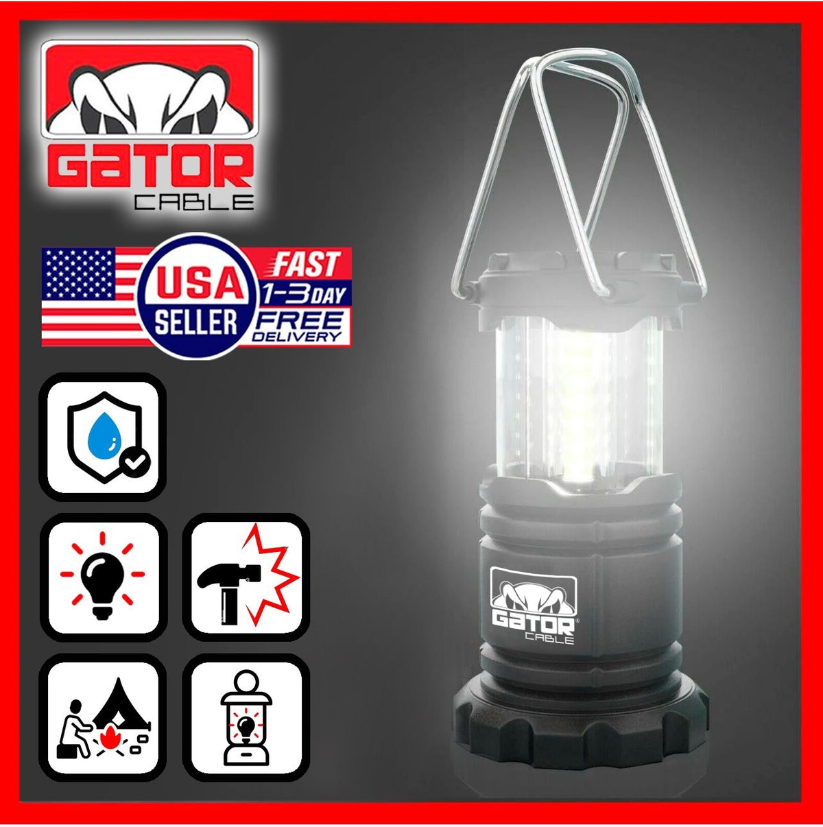 Portable Camping LED Lantern Set 2 Pack Bright Hurricane Light Battery Powered
