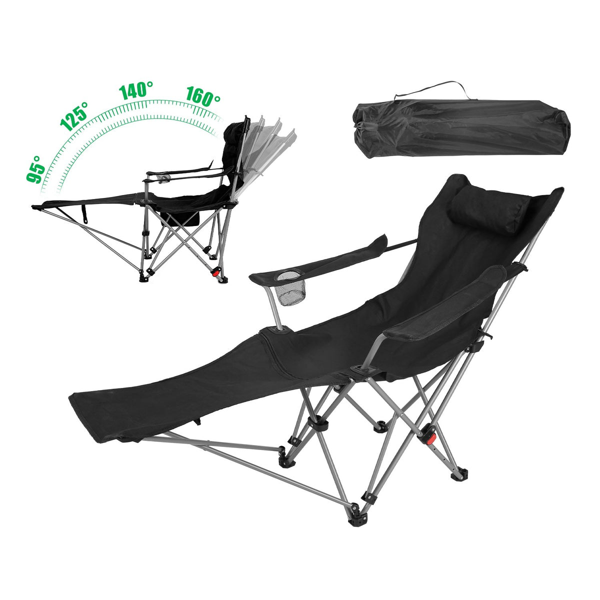 Heavy Duty Folding Camping Chair with Footrest 220lbs Portable Recliner