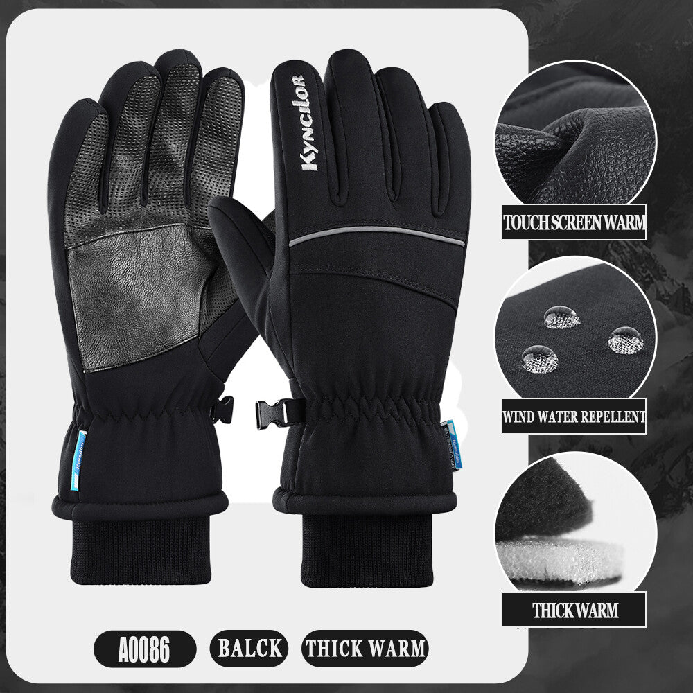 Winter Waterproof Ski Gloves with Fleece Liner Deerskin Suede for Cold Weather