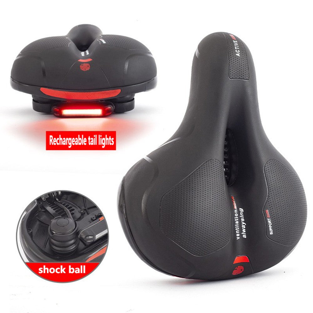 Comfort Bike Saddle with Tail Light Shock Absorbing Waterproof Cover