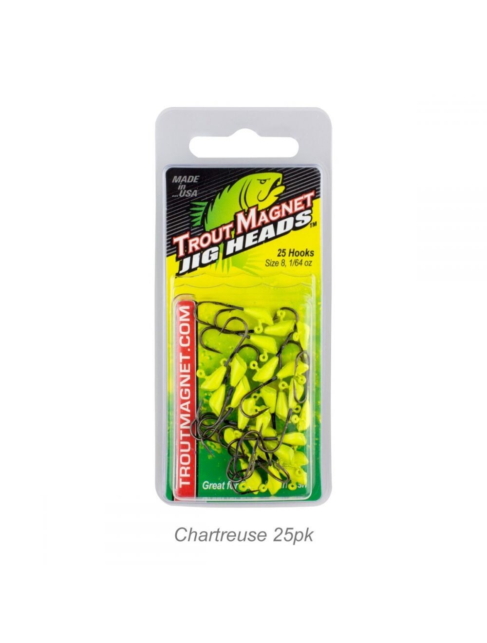 Fishing Lure Replacement Heads 25 Pack - Chartreuse, Size 8 Hooks
