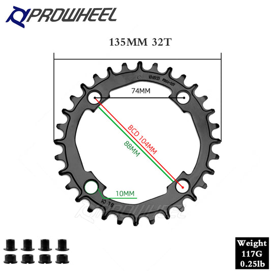 Mountain Bike Chainring with Wide-Narrow Teeth 104BCD Steel Single Chainwheel