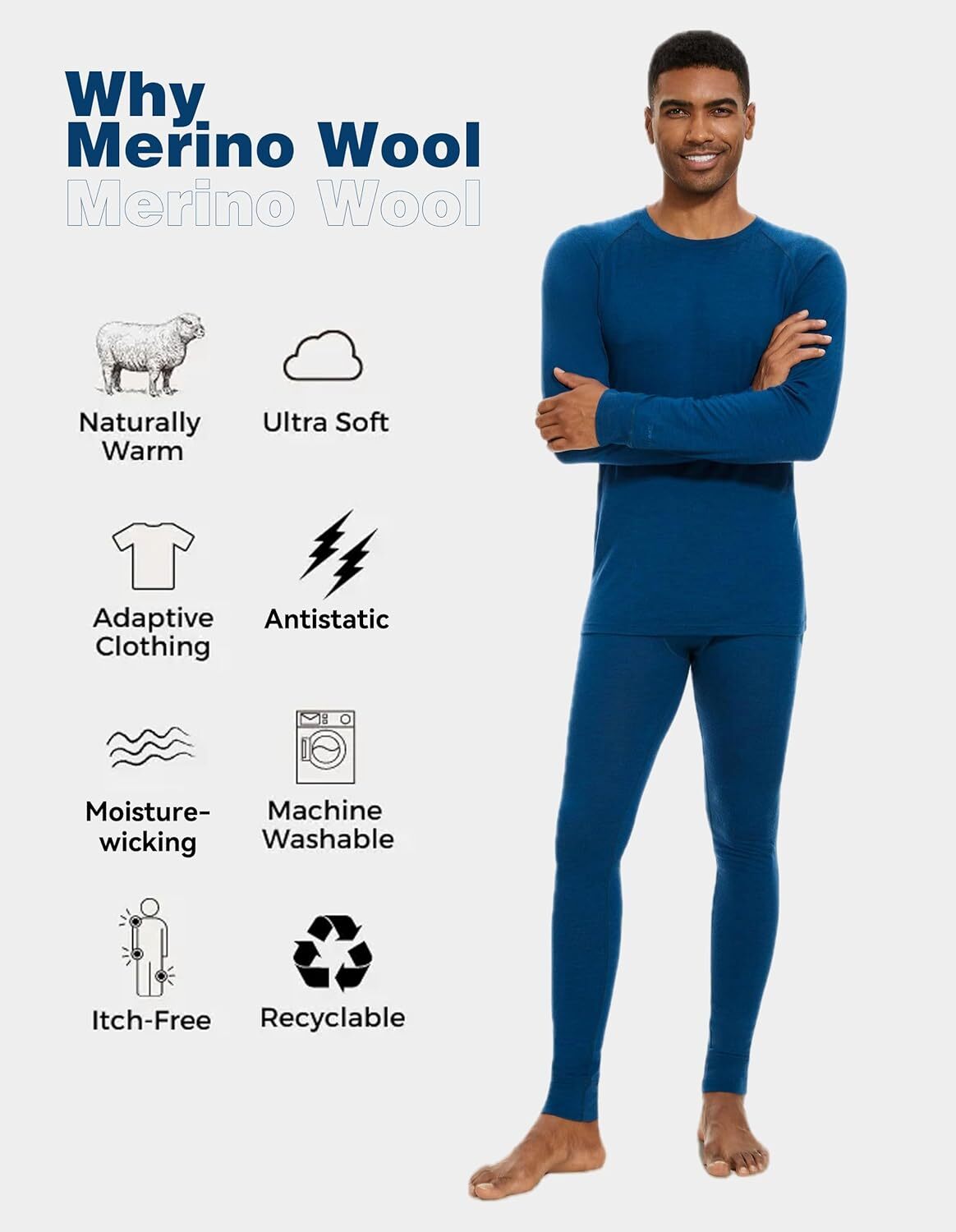 Men's Merino Wool Base Layer Sets for Winter Warmth and Moisture Wicking