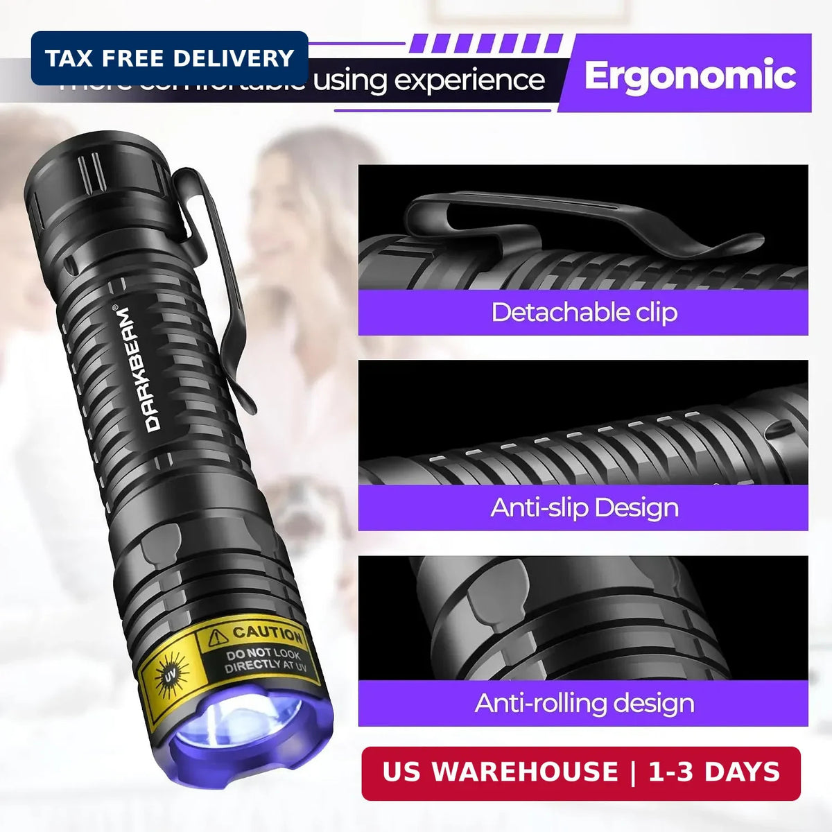 Mini UV Blacklight Flashlight 395nm Portable UV Torch for Detecting Urine Glass Minerals