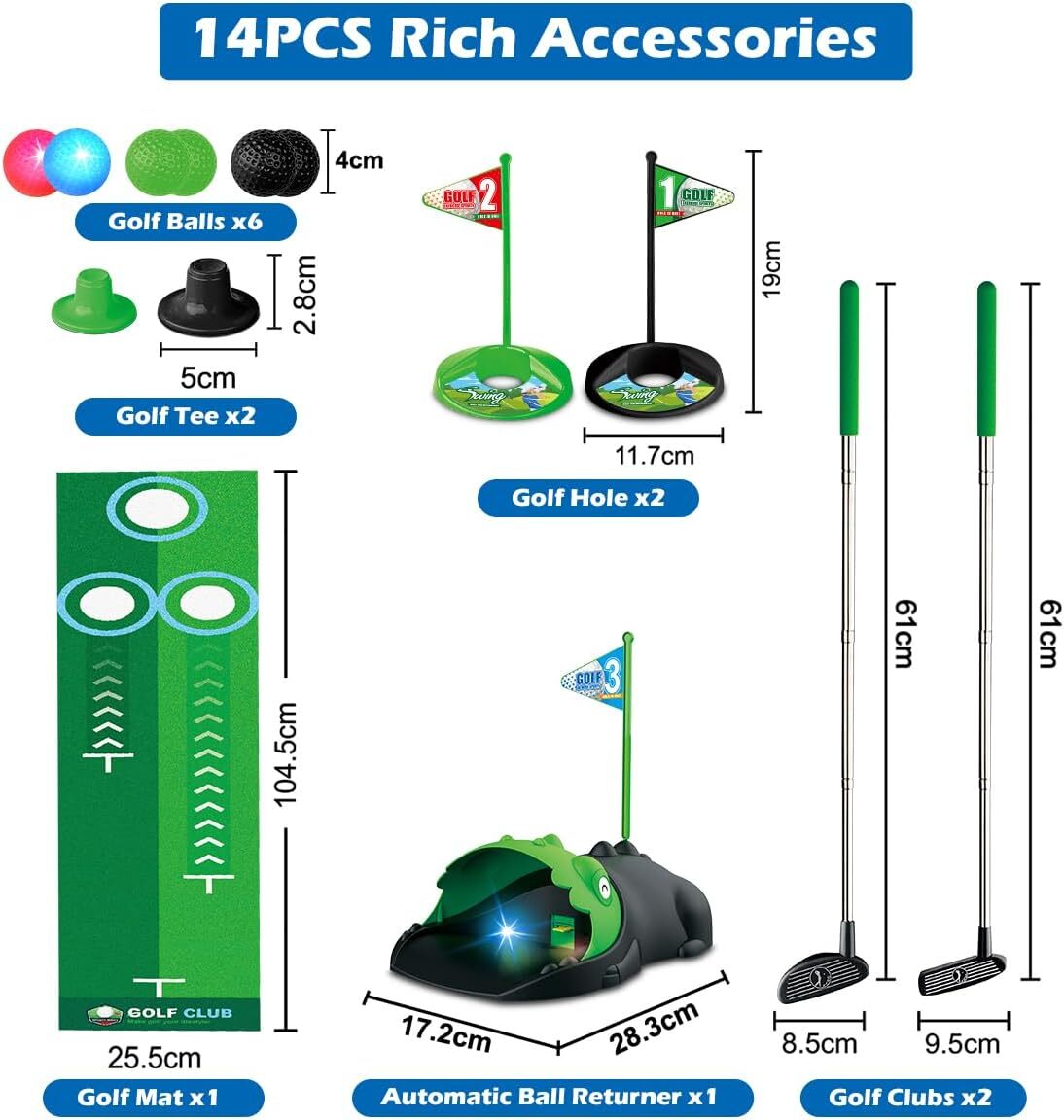 Kids Golf Set with Dinosaur Automatic Ball Return & LED Light