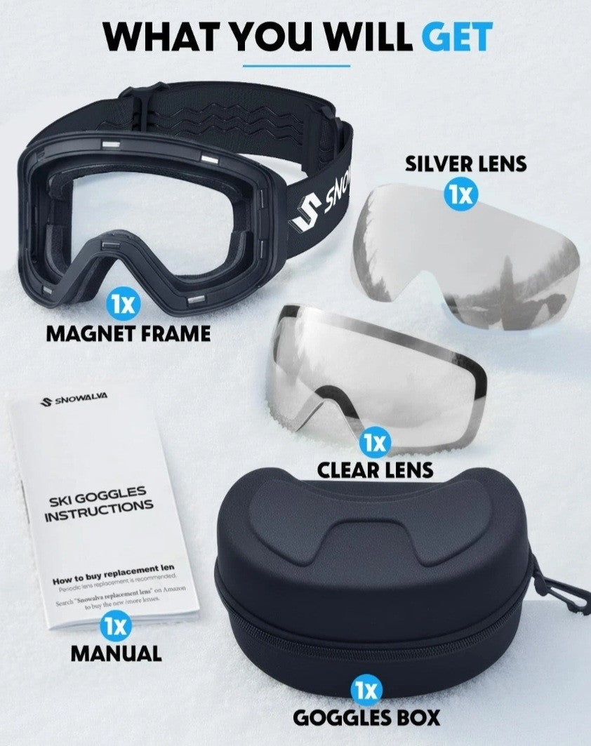 OTG Ski Goggles with UV400 Anti-Fog Lenses - Rimless Snowboard Goggles