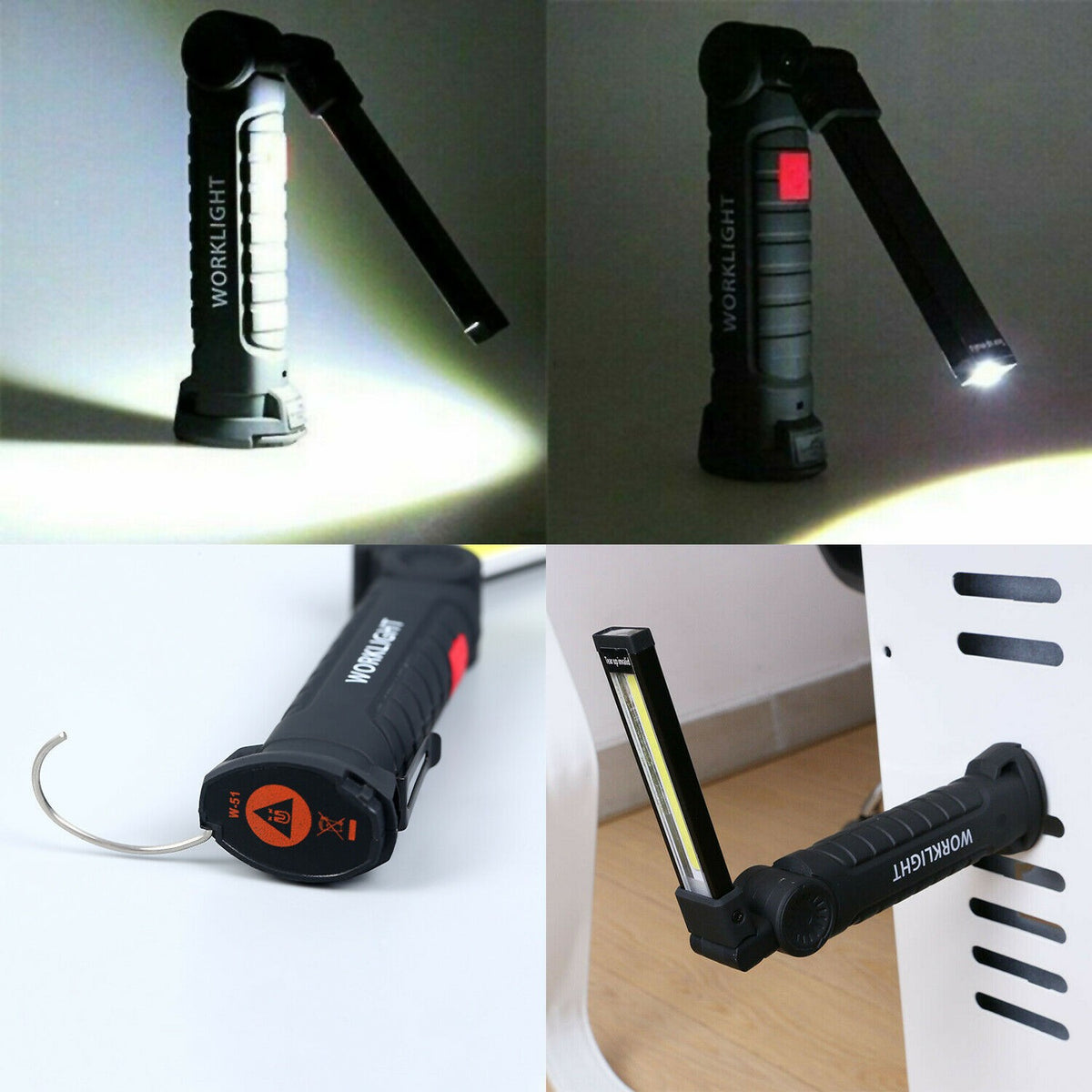 Rechargeable COB LED Work Light Flashlight with Magnetic Base and Folding Design