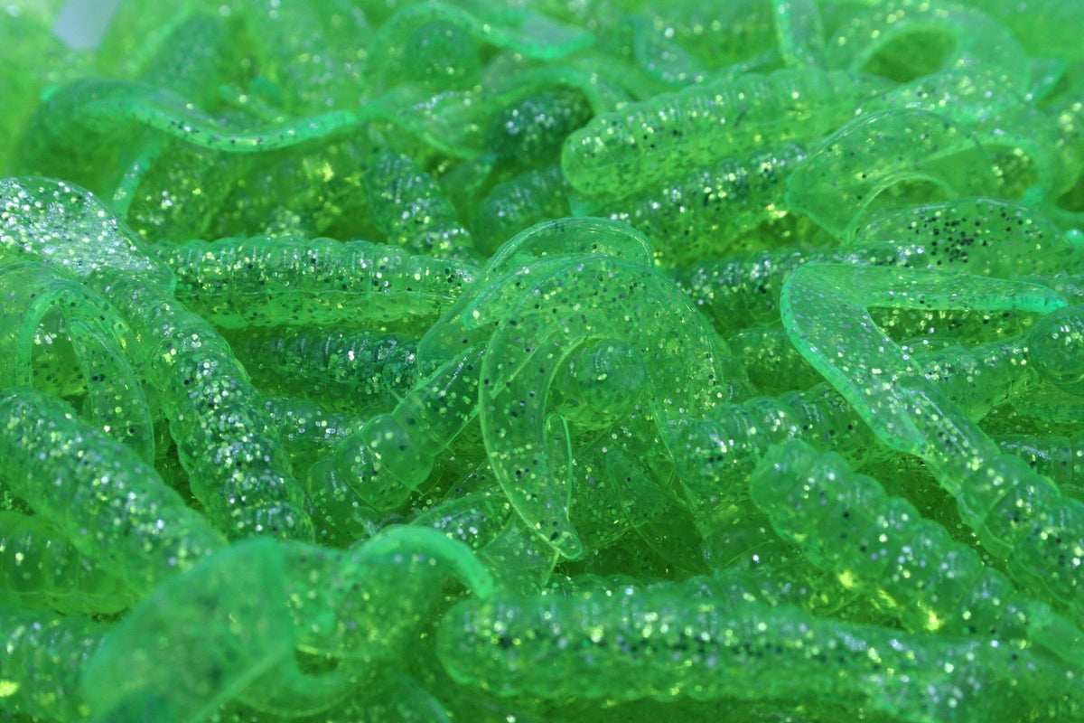 Chartreuse Sparkle Twister Tail Grubs for Freshwater Fishing - Multiple Pack Sizes